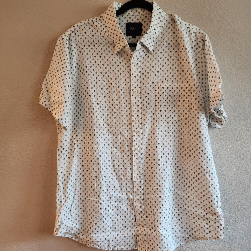 Rails Shirt Mens XL Carson Bleu Fleurs Linen Blend Short Sleeve Floral